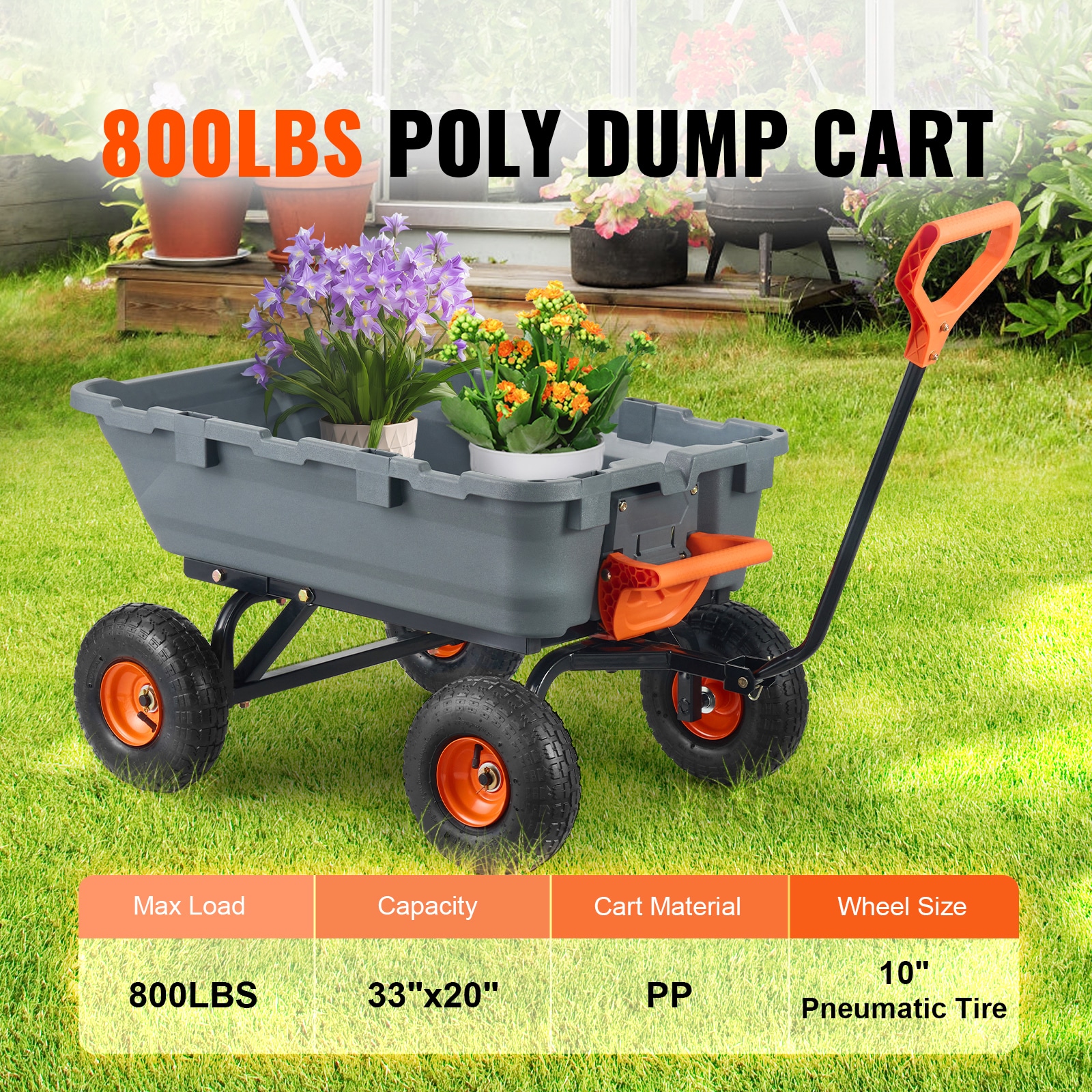 Garden Dump Cart With Steel Frame And Convertible Handle Utility_voghion.com